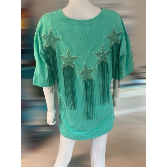 FANTASTIC FAWN oversized beaded star fringe tee S M L - Picture 4 of 8